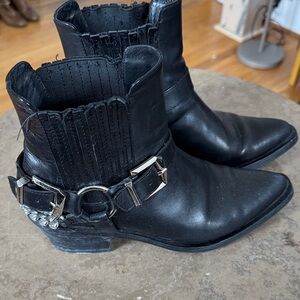 Elegant Black Ankle Boots with Silver Buckle